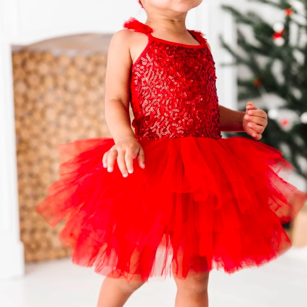 Baby Girl Red Sequin Tulle Tutu dress made from Natural Viscose Bamboo